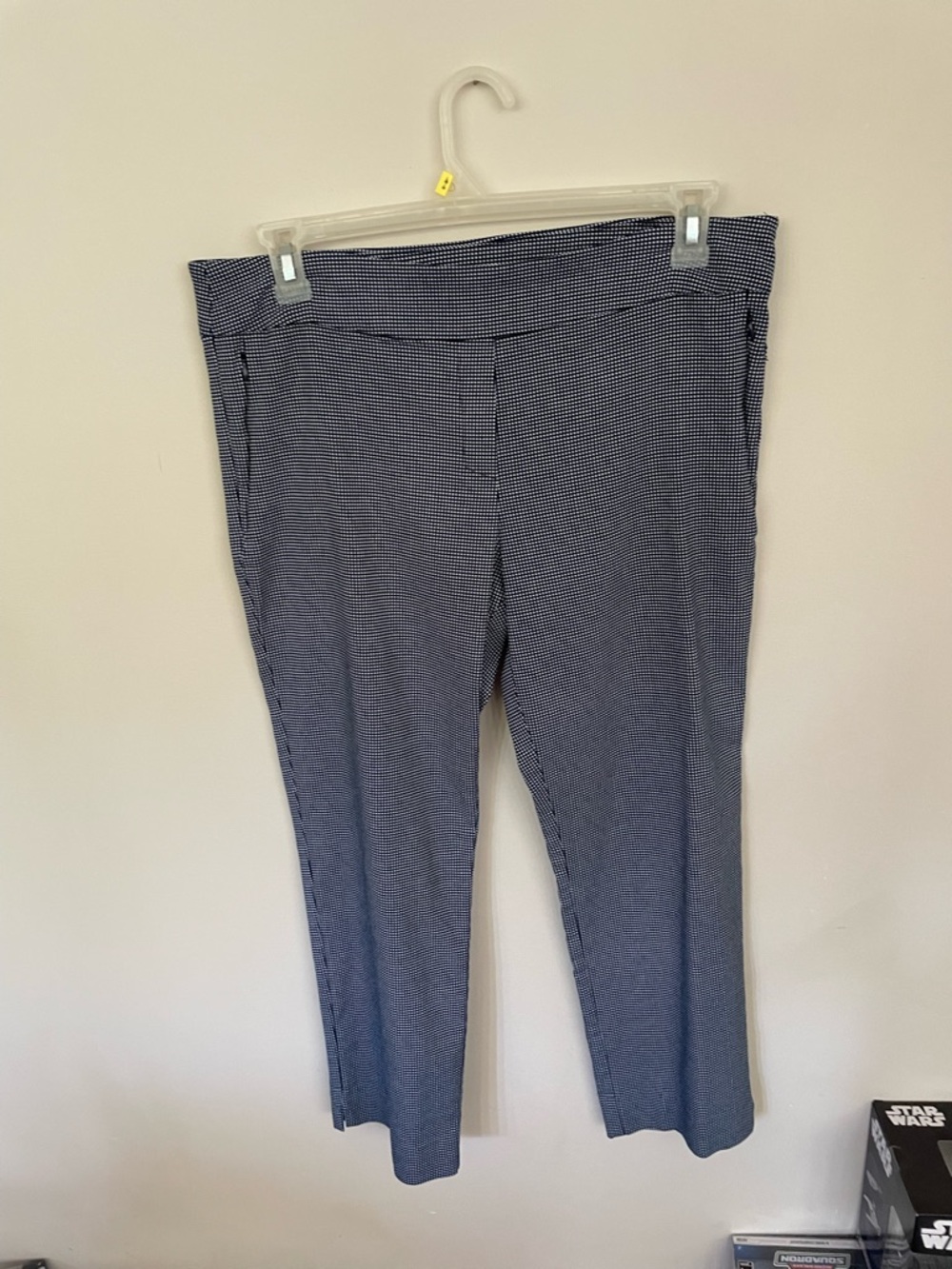 Margaret M Navy Micro-Check Cropped Ponte Pants